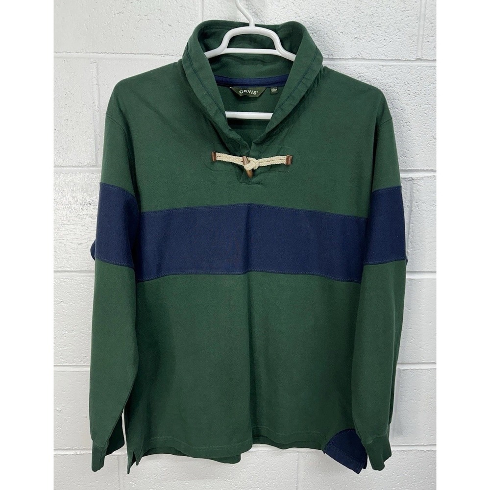 Orvis Pullover Sweatshirt Green Colorblock Toggle Fisherman / Men's L